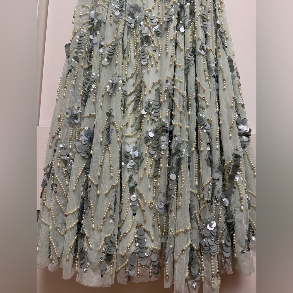 NWT Mac Duggal 94151 Sage Green Embellished One Shoulder Trumpet Gown Size 12 - Picture 7 of 17